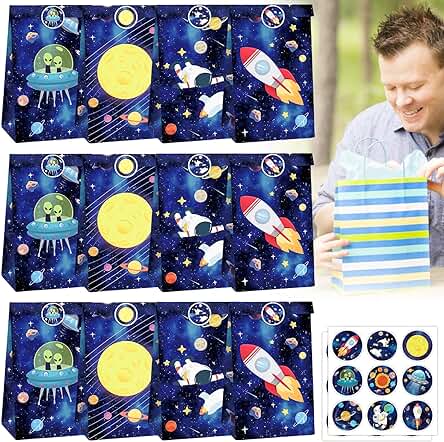 12 Bolsas de Papel, Planetas Espaciales, Bolsas de Regalo con 18 Pegatinas para Obsequios, Bolsas de Cumpleaños, Bolsas de Regalo para Cumpleaños Infantiles 12 Bolsas de Papel, Planetas Espaciales, Bolsas de Regalo con 18 Pegatinas para Obsequios, Bolsas de Cumpleaños, Bolsas de Regalo para Cumpleaños Infantiles