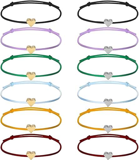 12 Piezas Pulseras de la Amistad de Cuerda con Corazón, Ajustables, Regalo Vistoso para Novia, Mejor Amiga, Parejas, Mujer y Niña