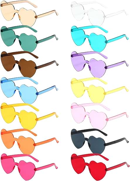 14 Pares de Gafas de sol sin Montura en Forma de Corazón, sin Marco, Lentes Tintadas y Transparentes, Color Caramelo - Regalos para Despedida de Soltera