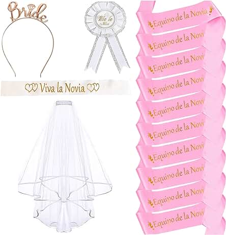 14 Pcs Set Despedida de Soltera Decoración Accessorios Despedida de Soltera Banda Viva la Novia Satin Sash Equipo de la Novia Velo Nupcial Insignia Novia Diadema Tiara Bride to Be