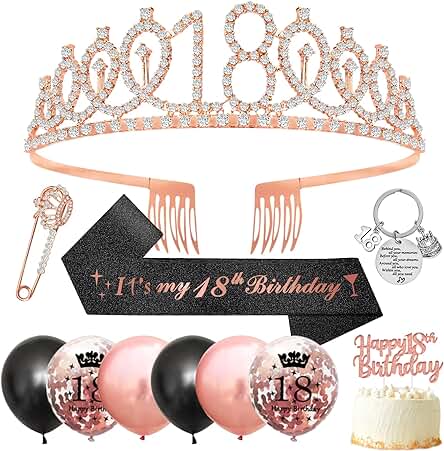 18 Cumpleaños Corona Banda,Decoracion 18 Años Cumpleaños Chica,Oro Rosa Corona 18 anni Banda Cumpleaños Globos 18 Años Primero de la Torta Regalos para 18 Cumpleaños Niña Decoracion 18 Cumpleaños