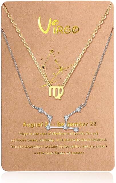 2 Collares de 12 Constelaciones Collar con Colgante de Zodiaco Constelación de Oro, Cadena de Señal de Horóscopo Astrológico de Plata con Tarjeta de Constelación para Mujer
