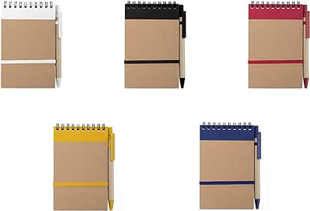 20 Libretas Pequeñas de Bolsillo a6 con Bolígrafo en Cartón Reciclado a Juego, Cuaderno con Espiral, Portada Rígida, Libretita de 70 Hojas con Rayas Ideal para Regalos (20)