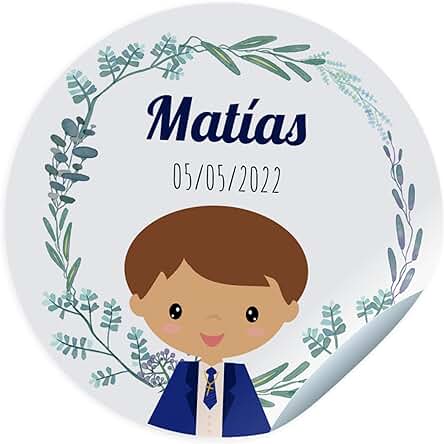 24 Etiquetas Adhesivas Comunión. Pegatinas Personalizadas con Nombre y Fecha para los Regalos de tus Invitados. Stickers Adhesivos Personalizados (45 mm)