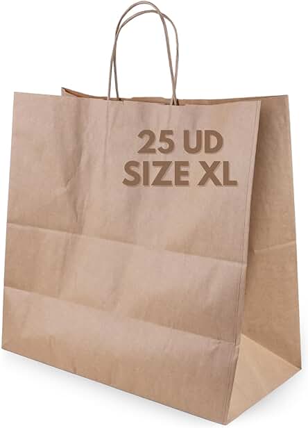 25 Bolsas de Papel Kraft Grandes 40x32x14 cm Bolsa de Papel con asas | Bolsas Marrón