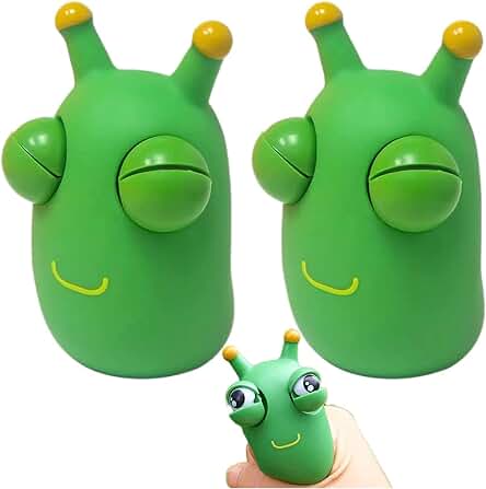2Pcs Juguete de Pellizco de Gusano de Hierba Divertido,Juguete de Pellizco de Gusano Verde de Ojos Saltones,Juguete de Pellizco de Estrés para Adultos y Niños,Juguetes de Pellizco de Ojos Saltones