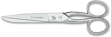 3 Claveles - Tijeras para Zurdos Multiusos, Costura y Labores, Acero Carbono - (15cm - 6")