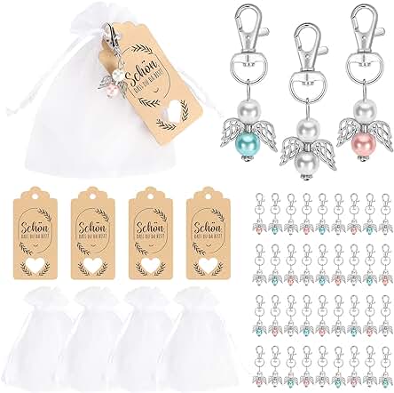 36Pcs Llavero ángel de la Guarda, 36 Llaveros de Ángell, 36 Etiquetas Kraft, 36 Bolsas de Regalo de Organza para Navidad, Bodas, Bautizos, Recuerdos de CumpleañOs