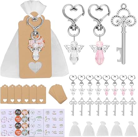 40pcs Llavero ángel de la Guarda,CGBOOM Souvenir de Boda Bautizo Colgante con Bolsas de Organza y Etiquetas Bautizo, Adecuado para Regalos Comunión para Invitados