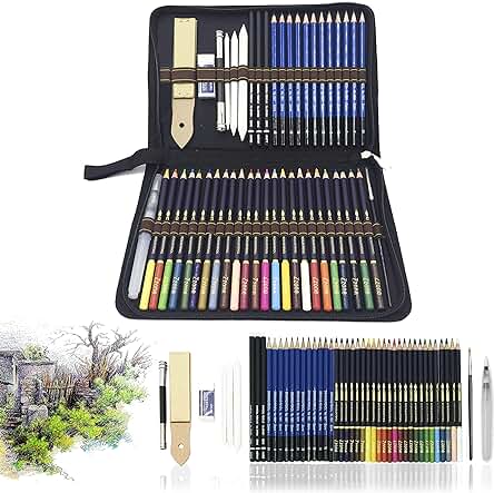 54Pcs Dibujo Artístico Profesional Lápices Set, EscolaresLapices de Colores,Lapices Acuarelables,Lápices de Dibujo y Bosquejo Material de Dibujo- Ideal para la Pintura Creativa