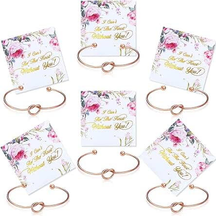 6 Piezas Pulsera de Dama de Honor Brazalete de Nudo con Tarjetas de Dama de Honor I Can't Tie The Knot Without You(Oro Rosa)