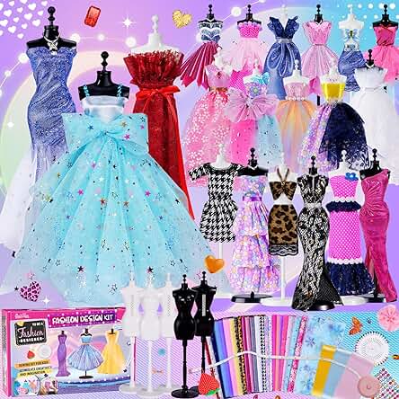 600+ Piezas- Kit De Diseño De Moda Para Niñas con 5 Maniquíes, Kit De Manualidades, Juguetes De Aprendizaje, Kit De Costura Para Niños, De Cumpleaños Regalo Niñas Adolescentes 6 7 8 9 10 11 12+ Años