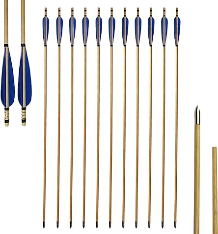 6/12 Uds Flechas De Madera De Flechas De Tiro con Arco Flecha Azul De Pluma De Pavo Flecha para Arco Recurvo Práctica De Tiro con Arco