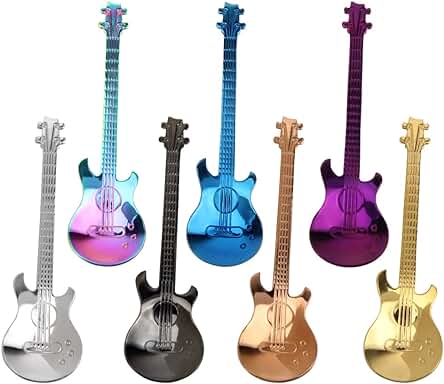 7 Piezas Guitarra Cucharillas de Café Cucharas de Acero Inoxidable Ideal Coloridas Cucharas de Café para Agitar Mermelada Cuchara de Helado Barra Vajilla