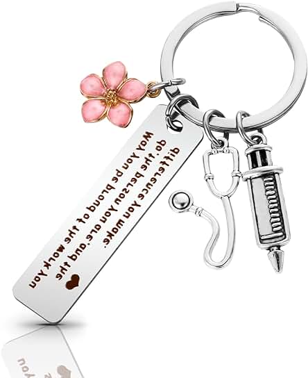Abeillo Regalos de Enfermera, Llaveros Médicos de Enfermería para Mujeres, Regalo de Graduación para Estudiantes de Escuela de Enfermería, Regalos de Paramédicos, Plata, S
