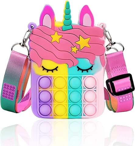 Accevo Pop Bubble Push It Bolsa de Hombro, 2 en 1 Unicornio Juguete Antiestrés y Ansiolítico, Fidget Sensory Toy Bag Simple Dimple Toy Bag con Bandolera de Longitud Ajustable