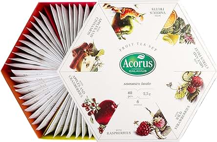 ACORUS Summer Taste – Juego de té de Frutas Naturales de seis Sabores Diferentes en una Hermosa caja de Presentación (60 Bolsitas de té)