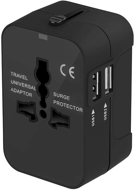 Adaptador Enchufe De Viaje Universal Enchufe Adaptador Internacional con Dos Puertos USB para Japón China Canadá USA EU UK AU Acerca De 150 Países para Navidad (Negro)