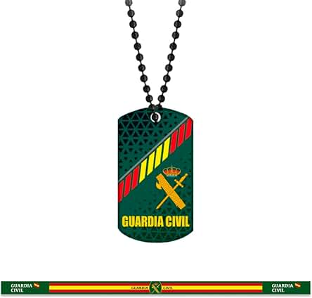 ADCSHOP – Colgante Chapa tipo Militar Guardia Civil – 5 x 3 cm – Cadena de Bolas de 70 cm - Aluminio con Impresión 3D + Pulsera Guardia Civil Bandera España de hilo Trenzado