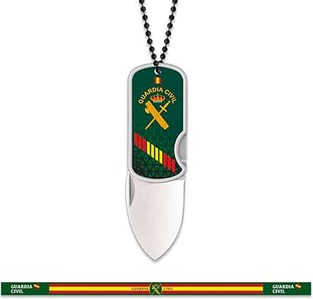 ADCSHOP – Navaja Colgante Guardia Civil – clip Posterior – 9,5 cm Abierta – 5,5 cm Cerrada – hoja 4 cm - Acero 3CR13MOV - Mango de Alumino con Impresión 3D + Pulsera Guardia Civil de Regalo