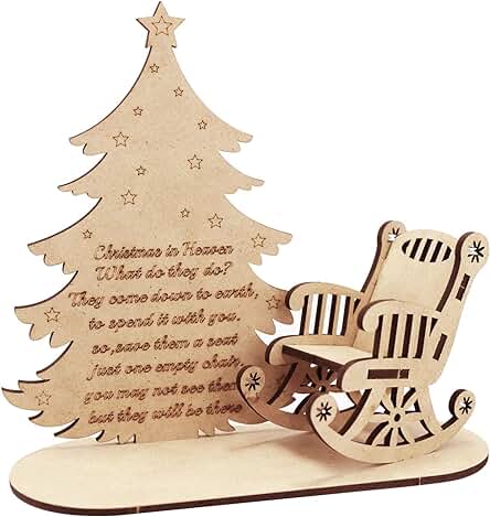 Adorno de vela de Recuerdo de Navidad – Soporte de vela Rústico de Madera con Silla Personalizada, Feliz Navidad en el Cielo con Memoria Candelabros para Recordar a los Seres Queridos