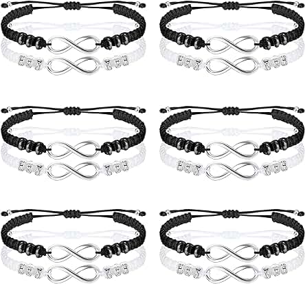 Adramata 12 Unids Pulsera de Amistad Infinito Yinyang Pulseras de Amigo Juego de Pulseras Ajustables Trenzadas a Juego para Relación de Amistad Pareja