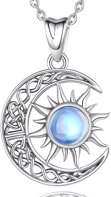AEONSLOVE Collar Luna y Sol Mujer Plata de Ley 925 Colgante Estrellas con Piedra de Luna Joyas Cósmicas y Astrológicas Regalo Amuleto de la Suerte en Navidad, Cadena de 45,7 CM