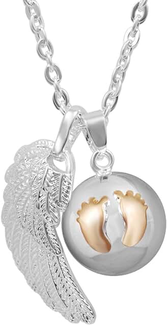 AEONSLOVE Llamador de Ángeles para Futuras Madres Collar Mujer Embarazada con Huellas Alas de Ángel, 2 Cadenas