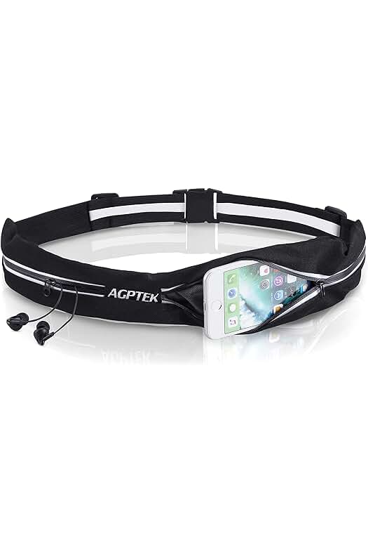 AGPTEK Riñonera Running, Cinturón Portátil para Correr, Riñonera Deportiva Impermeable con Cierre Cremallera y Correa Ajustable, Sports Belt para Guardar Telefono Negro