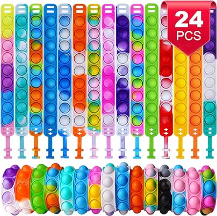 Ainiv 24 Piezas Vistosa Pulsera Pop It Bubble Fidget Toy, Silicona Simple Juguete Sensorial Antiestrés, para Niños y Aadultos