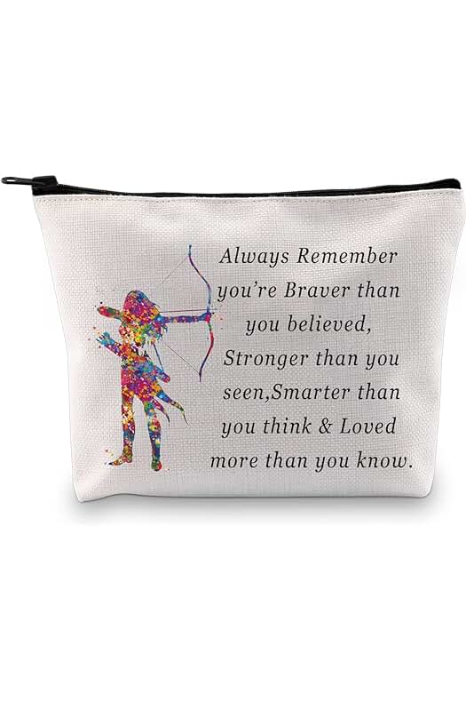 AKTAP Bolsa de Maquillaje para Amantes del arco para Entrenador de tiro con Arco, Arquero, Bolsa de Cosméticos Motivacional con arco Always Remember You're Braver, Regalos para Amantes del tiro con Arco,