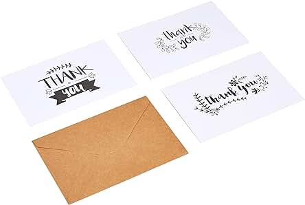 Amazon Basics Tarjetas de Agradecimiento, 48 Unidad, Negro/Blanco