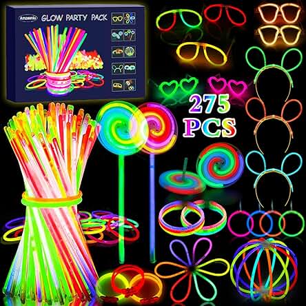 Amzeeniu 275PCS Pulseras Luminosas Fluorescentes,Glow Stick Barras Luminosas para Niños Adultos,Pulseras Neon Decoracion Fiestas Bodas Navidad Fiestas Disfraces en la Oscuridad Carnaval Festividad