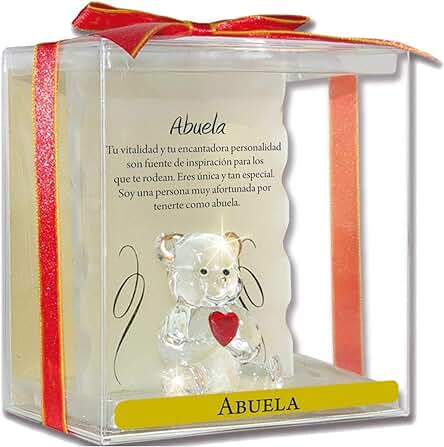 Angel n Bear Modelo Abuela. Osito de Cristal Sobre un Pedestal, con un Corazón Rojo, y una Frase Especial para tu Abuela. Regalo Decorativo para Abuelas