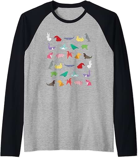 Animales de Origami de Papel Regalos para Amantes del Camiseta Manga Raglan Animales de Origami de Papel Regalos para Amantes del Camiseta Manga Raglan