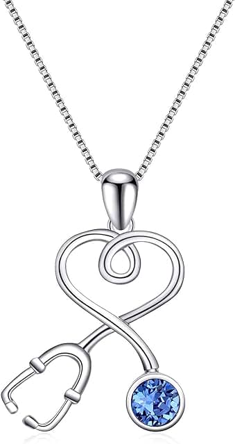 AOBOCO Collar Mujer Plata de Ley 925 con Colgante Corazon en Forma de Estetoscopio Joyería Regalo para Enfermero Médico Estudiantes de Medicina Esposa Amigos Cumpleaños