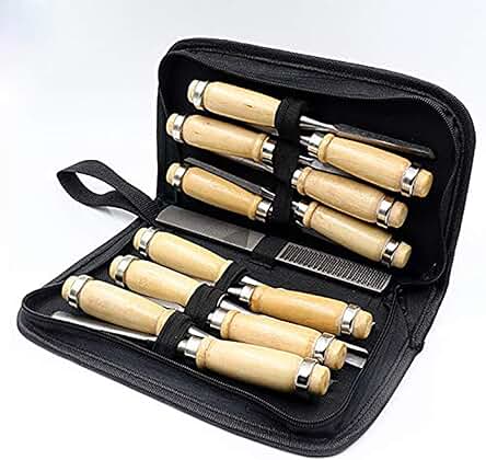 APlus Juego de 14 Tijeras para Madera de Escultor Profesional, Juego de Tijeras para Madera, 14 Sharp Herramientas de Trabajo de Madera con Funda de Transporte - Carpintería Cuchillo de Cortar kit