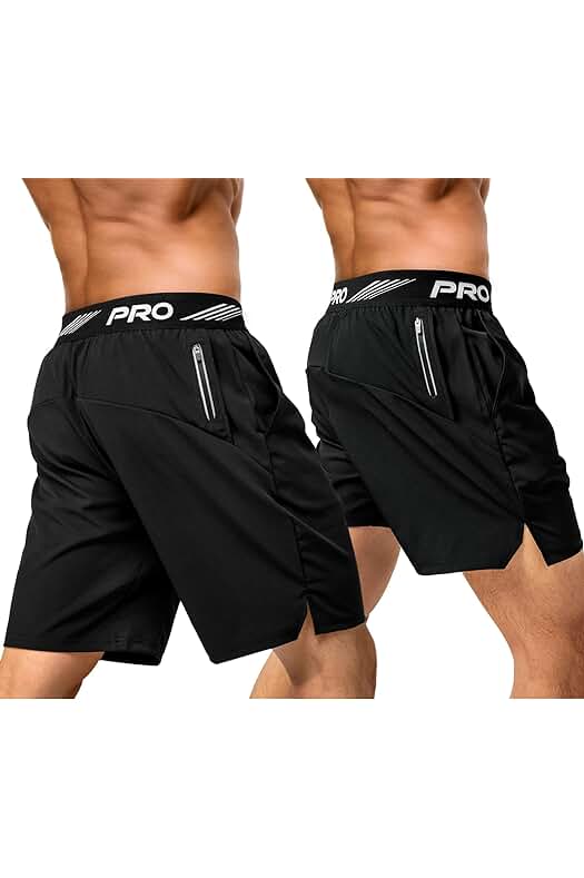 Aquota Pack de 2 Pantalones Cortos Deportivos para Hombre, Ligeros, De Secado Rápido, Entrenamiento, Correr, Tenis, Atléticos, Trotar, con Bolsillo Corto con Cremallera，9"& 5"