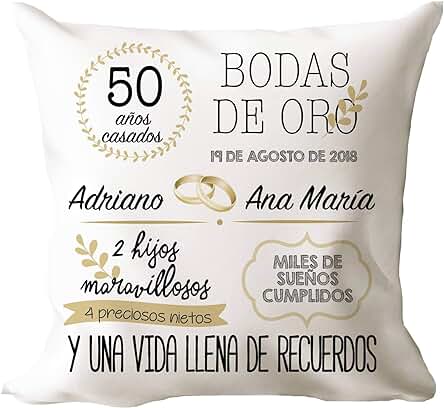 AR Regalos Cojín Personalizado para Bodas de Oro - Regalos para Bodas de Oro - Regalos 50 Aniversario de Boda