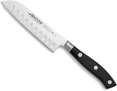 Arcos Serie Riviera, Cuchillo Santoku Cuchillo Asiático, Hoja de Acero Inoxidable Forjado Nitrum 140 mm, Mango de Polyoxymethylene, POM Color Negro