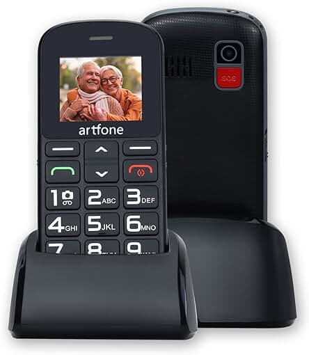 Artfone Teléfono Móvil Personas Mayores, Senior Móviles de Teclas Grandes, Fácil de Usar Celular para Ancianos con Botón SOS, con una Base de Carga, Cámara, Negro Artfone Teléfono Móvil Personas Mayores, Senior Móviles de Teclas Grandes, Fácil de Usar Celular para Ancianos con Botón SOS, con una Base de Carga, Cámara, Negro