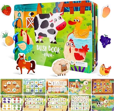 ASTARON Montessori Juguetes Libro Ocupado para Niños Pequeños 2 3 4 5 6 Años Juguetes Educativos Regalos para Niños de 2 a 5 Años Niños Niñas Niños Autismo Juguetes Sensoriales (versión de Granja)