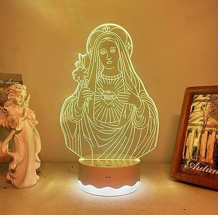 Attivolife Regalos de la Virgen María, 3D Our Lady Night Light Illusion Holograma Lámpara 16 Cambio de Color con Control Remoto + Temporizador LED El Mejor Regalo de Cumpleaños Cristiano