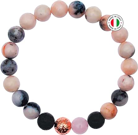 AURA ZEN Pulsera de Aromaterapia para Mujer Hombre, Hecha a mano en Italia con Piedras Naturales de 8 mm, Difusor de Aceite Esencial, Jaspe Rosa, Piedra Volcánica y Cuarzo Rosa, idea de Regalo Alivia AURA ZEN Pulsera de Aromaterapia para Mujer Hombre, Hecha a mano en Italia con Piedras Naturales de 8 mm, Difusor de Aceite Esencial, Jaspe Rosa, Piedra Volcánica y Cuarzo Rosa, idea de Regalo Alivia