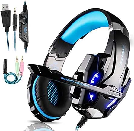 Auriculares Gaming PS4,Cascos Gaming de Mac Estéreo con Micrófono Cascos Gaming 3.5mm Jack con Luz LED Bass Surround y Cancelación de Ruido Auriculares Compatible con PC/Xbox One/Switch