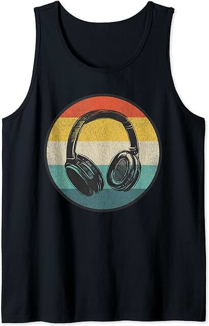 Auriculares Retro de Regalo de DJ Amante de la Música Camiseta sin Mangas Auriculares Retro de Regalo de DJ Amante de la Música Camiseta sin Mangas