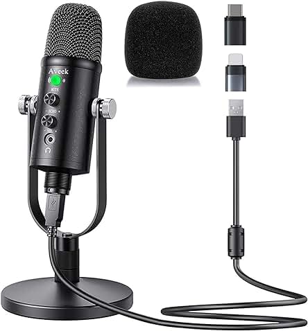 Aveek Micrófono USB, Condensador Grabación Micrófono con Silencio y Eco para Ordenador Portátil, Mac Phone Studio, Transmisión de Transmisión y Juego