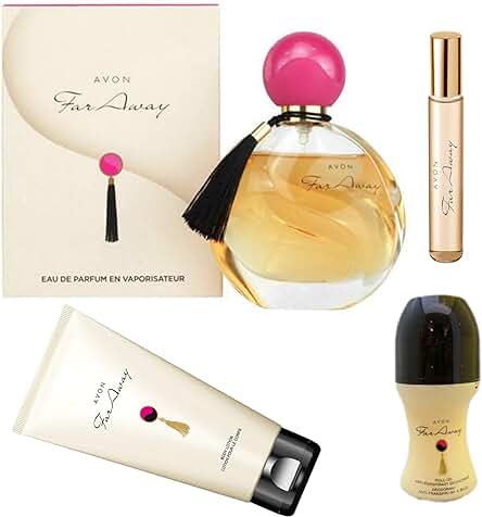 Avon Far Away Set de Regalo de Reyes para Mujer (4 Unidades, Eau de Parfum en Espray, Desodorante, Crema Corporal y Spray de Bolsillo. Avon Far Away Set de Regalo de Reyes para Mujer (4 Unidades, Eau de Parfum en Espray, Desodorante, Crema Corporal y Spray de Bolsillo.