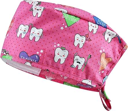 B-well Adelina Gorro Quirofano Enfermera Gorros Quirofano Mujer en Apuros Accesorio para Personal Médico (Dientes)