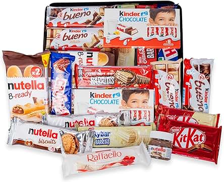 Bandeja Regalo Mega Pack de Chocolates Kinder Bueno - Nutella - Bombones Rafaello - Nestle. +15 Unid. Caja Bandeja Original [IAMI]